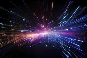 Speed of digital lights, neon glowing rays. Futuristic technology abstract background with lines for network, big data, data center, server, internet photo