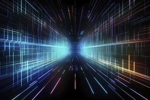 Speed of digital lights, neon glowing rays. Futuristic technology abstract background with lines for network, big data, data center, server, internet photo