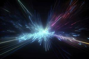 Speed of digital lights, neon glowing rays. Futuristic technology abstract background with lines for network, big data, data center, server, internet photo