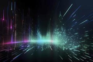 Speed of digital lights, neon glowing rays. Futuristic technology abstract background with lines for network, big data, data center, server, internet photo