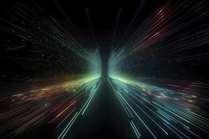 Speed of digital lights, neon glowing rays. Futuristic technology abstract background with lines for network, big data, data center, server, internet photo