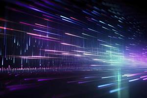 Speed of digital lights, neon glowing rays. Futuristic technology abstract background with lines for network, big data, data center, server, internet photo