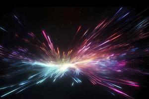 Speed of digital lights, neon glowing rays. Futuristic technology abstract background with lines for network, big data, data center, server, internet photo