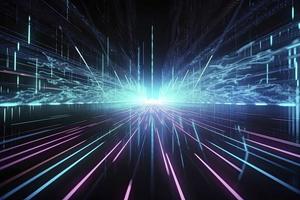 Speed of digital lights, neon glowing rays. Futuristic technology abstract background with lines for network, big data, data center, server, internet photo