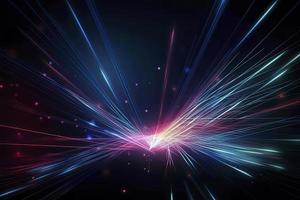 Speed of digital lights, neon glowing rays. Futuristic technology abstract background with lines for network, big data, data center, server, internet photo