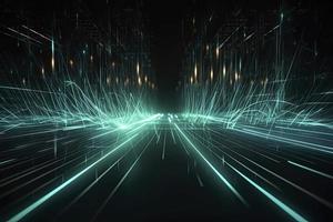 Speed of digital lights, neon glowing rays. Futuristic technology abstract background with lines for network, big data, data center, server, internet photo