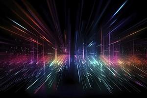 Speed of digital lights, neon glowing rays. Futuristic technology abstract background with lines for network, big data, data center, server, internet photo