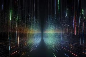 Speed of digital lights, neon glowing rays. Futuristic technology abstract background with lines for network, big data, data center, server, internet photo