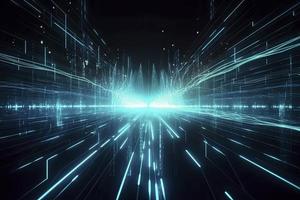 Speed of digital lights, neon glowing rays. Futuristic technology abstract background with lines for network, big data, data center, server, internet photo