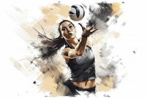 ilustración pintura de un vóleibol jugador en blanco antecedentes. vóleibol jugador mujer foto