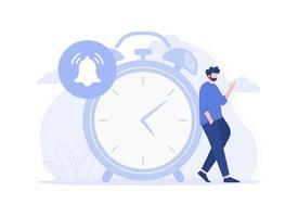 A man sets a reminder for an agenda, event. Modern vector flat illustration