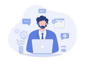 Customer service, hotline operators consult customers, call center. Modern vector flat illustration