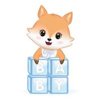 Cute fox and baby toy box hand drawn cartoon illustration watercolor background vector