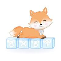 Cute fox and baby toy box hand drawn cartoon illustration watercolor background vector