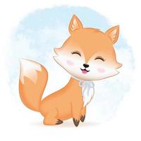 Cute fox hand drawn cartoon illustration watercolor background vector