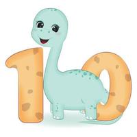 Cute Dinosaur with number 10, cartoon illustration vector