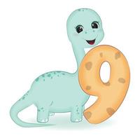 Cute Dinosaur with number 9, cartoon illustration vector