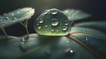 cute leaf with a waterfall drop. . photo