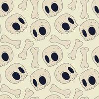 Skull and bone cartoon in seamless pattern. vector