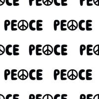 Vector flat hand drawn seamless pattern with peace lettering. Flat vector hippy boho illustration