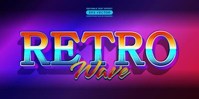 Retro wave editable text effect style with theme vibrant neon light concept for trendy flyer, poster and banner template promotion vector