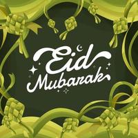 sencillo eid Mubarak saludo título letras con ketupat ornamento marco concepto vector