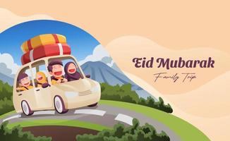 Muslim Family In Car Trip to Hometown during Eid Mubarak Celebration vector