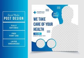 We take care of your health square promotional medical service social media post design template fully editable EPS file format High quality easy to customize vector