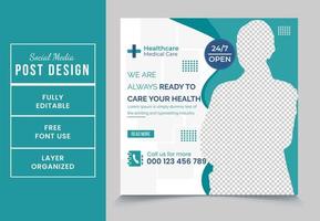 We take care of your health square promotional medical service social media post design template fully editable EPS file format High quality easy to customize vector