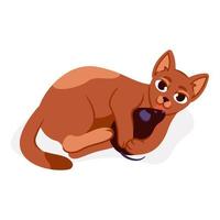 The cat is playing with a mouse toy. Cute vector illustration of a ginger cat.