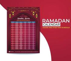 ramadan calendar - ramadan schedule - ramadan iftar time - islamic calendar design vector