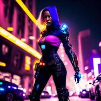 cyberpunk futuro tecnología cyborg robot punk mujer con corto pelo , generativo Arte por ai