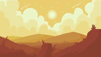 paisaje colina ver antecedentes con vector ilustración de nubes y Luna y estrellas