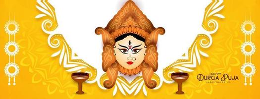 Durga Puja and Happy navratri festival banner with goddess Durga face vector