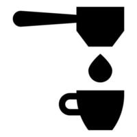 café soltar en taza filtración ventosas portafiltro goteo icono negro color vector ilustración imagen plano estilo