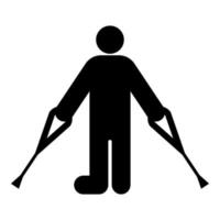 hombre con roto pierna muleta caña yeso pie palo utilizando palos persona muletas trauma concepto icono negro color vector ilustración imagen plano estilo