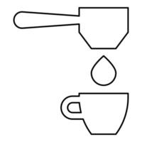 Coffee drop in cup filtering cuping portafilter drip contour outline line icon black color vector illustration image thin flat style