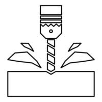 Drill with cartridge material processing shavings bit stationary use contour outline line icon black color vector illustration image thin flat style