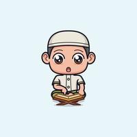 dibujos animados linda musulmán chico leyendo Corán vector