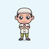 cartoon cute muslim boy giving greeting vector