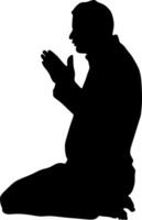 arabic man praying silhouette,black white background,vector illustration vector