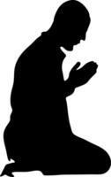 arabic man praying silhouette,black white background,vector illustration vector