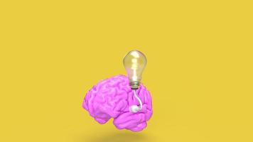 The pink Brain and light bulb on yellow background for creative or idea concept 3d rendering photo