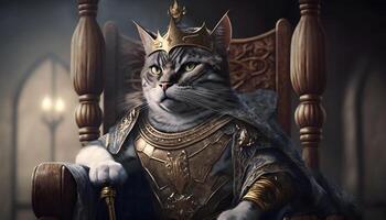 Royal Cats or King Cats Wearing Crowns and Clothes, photo
