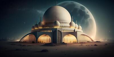 Magnificent Mosque Illuminated by Moonlight during full moon, photo