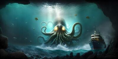Kraken or Cthulhu Attack on Ship in the Ocean, photo