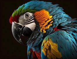 vistoso guacamayo cerca arriba, ai generado foto