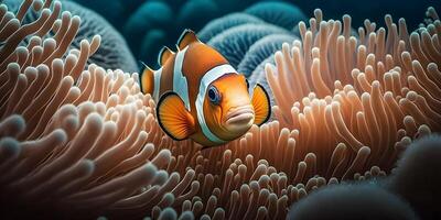 The Beauty of Marine Life, Clownfish in their Natural Habitat. photo