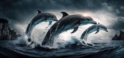 Captivating Seascape with Dolphins in Migration. photo