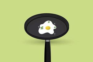 Pan with fried egg cooking foods isolated on a Lime Green background vector illustration
